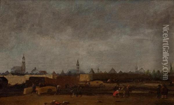 Ansicht Von Delft Nach Der Pulver-explosion Von 1654 Oil Painting - Egbert van der Poel