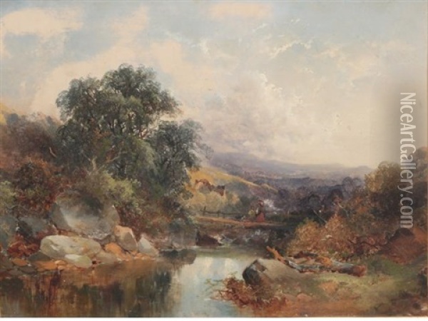 Cattle Herder (+ River Landscape, 2 Works) Oil Painting - Joseph Horlor