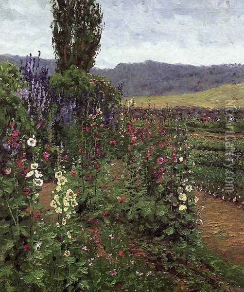 Hollyhock Path Oil Painting - Ben Foster