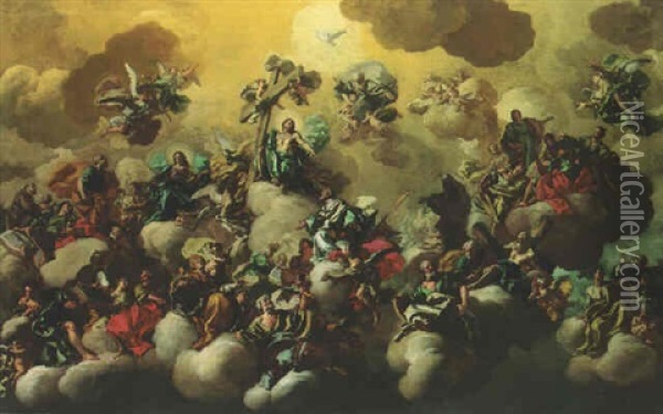 Saint Nicholas Of Bari Received In Paradise Oil Painting - Francesco de Mura