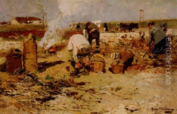 Workers In A Field Oil Painting - Hugo Muehlig