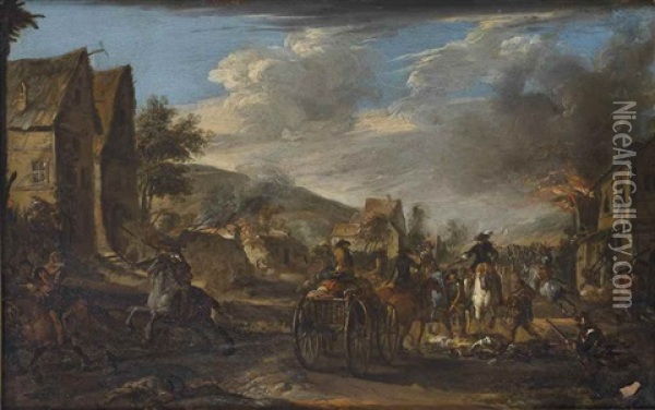 Soldiers Plundering A Village Oil Painting - Pandolfo Reschi