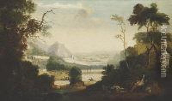 Idyllic Landscape With Gentleman Hunter Resting Oil Painting - Robert Carver