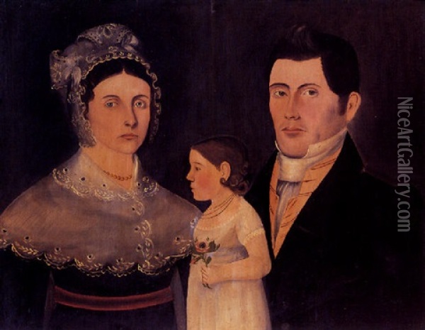 Portrait Of William Botts Benjamin, Mrs. Benjamin And Their Daughter Oil Painting - Sheldon Peck