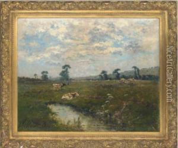 Cattle And Figures In A Landscape Oil Painting - Adolphe Etienne Viollet-Le-Duc