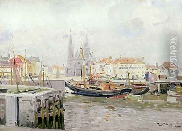 SS Petrus en Pauluskerk and the Vissers Quay in Ostend Oil Painting - Paul Mathieu