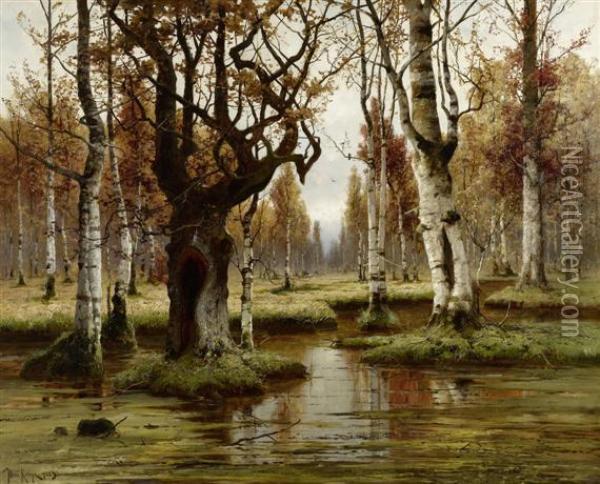 Birch Forest Oil Painting - Iulii Iul'evich (Julius) Klever