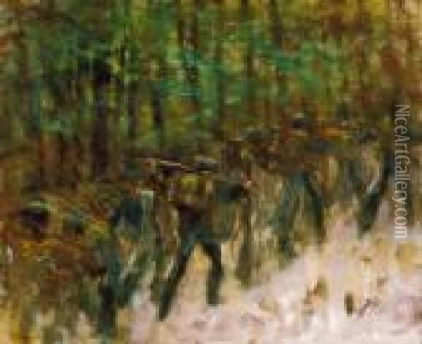 Soldiers In Winter Forest, 1914-18 Oil Painting - Laszlo Mednyanszky