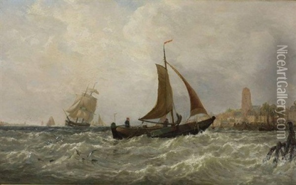 Fishing Boat In A Rough Sea Oil Painting - George Stanfield Walters