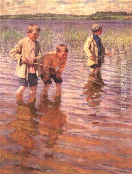 An Afternoon Fishing Oil Painting - Nikolai Petrovich Bogdanov-Bel'sky