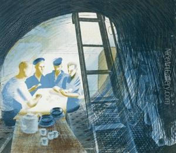 Submarines: The Mess Desk Oil Painting - Eric Ravilious