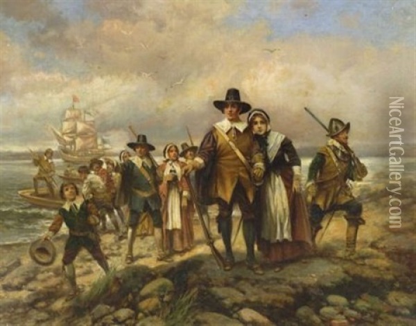 Pilgrims Landing Oil Painting - Edward Percy Moran