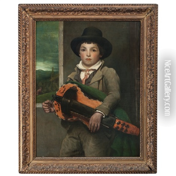 Portrait Of A Boy With Hurdy-gurdy Oil Painting - Frank Duveneck