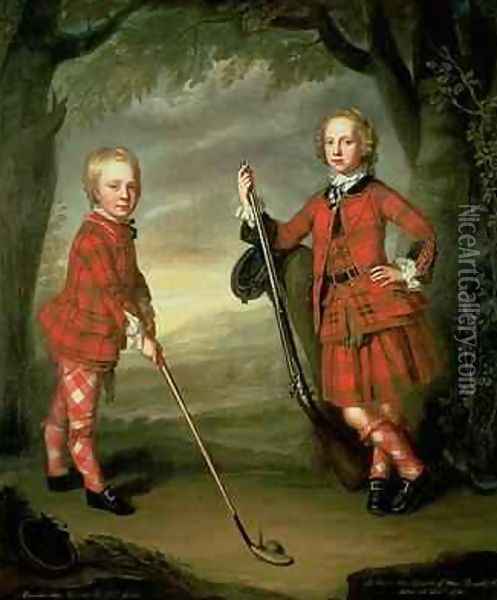 The Macdonald Boys Sir Alexander Macdonald 1745-95 9th Baronet of Sleat and 1st Baron of Slate, with Sir James Macdonald 8th Baronet of Sleat 1742-66 Oil Painting - William Mosman