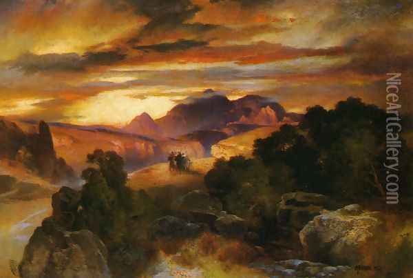 Sunset Oil Painting - Thomas Moran