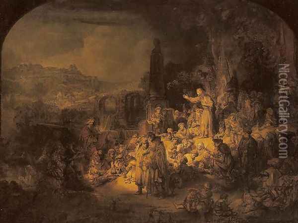 John the Baptist Preaching Oil Painting - Rembrandt Van Rijn
