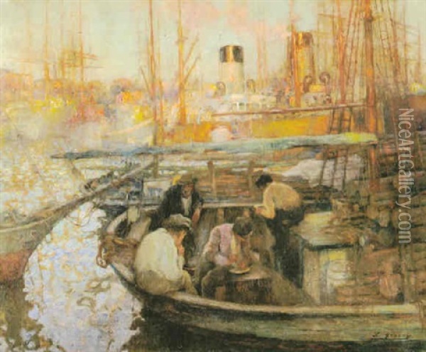 Cena De Pescadores (puerto) Oil Painting - Luis Graner y Arrufi