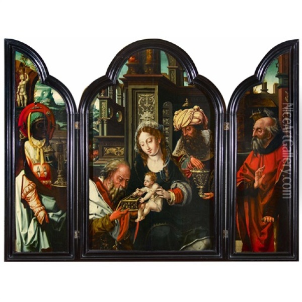 The Adoration Of The Magi Triptych Oil Painting - Pieter Coecke van Aelst the Elder