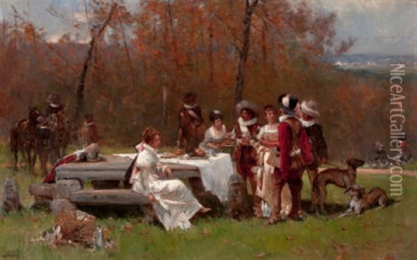 The Gathering Oil Painting - Adrien Moreau