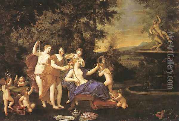 Venus Attended by Nymphs and Cupids 1633 Oil Painting - Francesco Albani