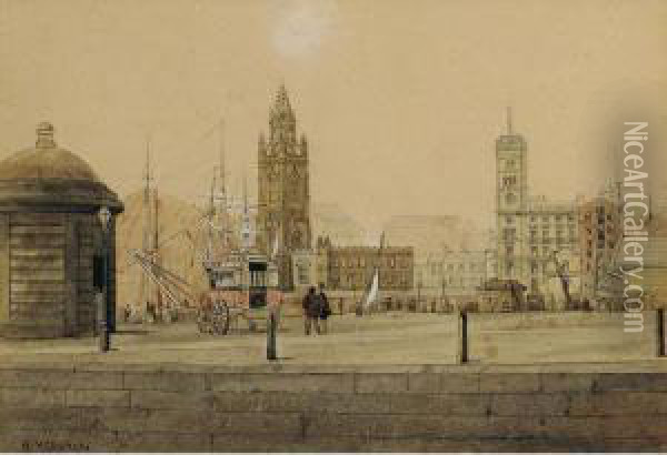 A Group Of Watercolours Of 
Liverpool, Including Hanover Street, James Street, Thithebarn Street, 
Whitechapel And Charl Street, George Dock, School Lane Showing Church 
Lane And Cumberland Street Oil Painting - William Gawin Herdman