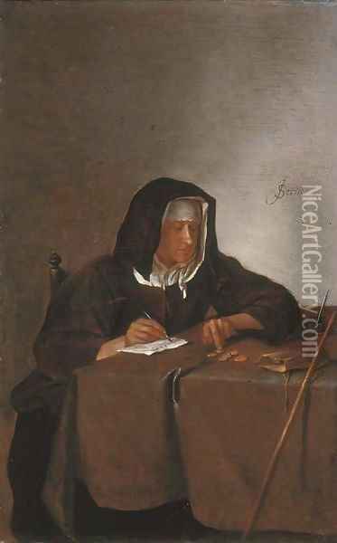 A woman counting coins at a table Oil Painting - Jan Steen