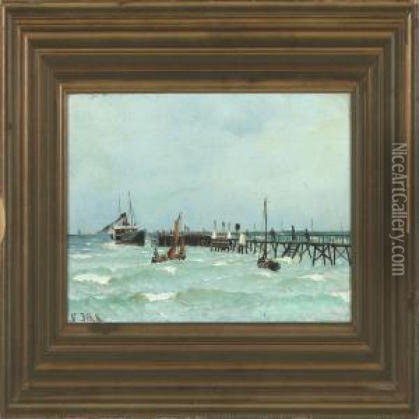 Seascape With Steamer Oil Painting - Vilhelm Bille