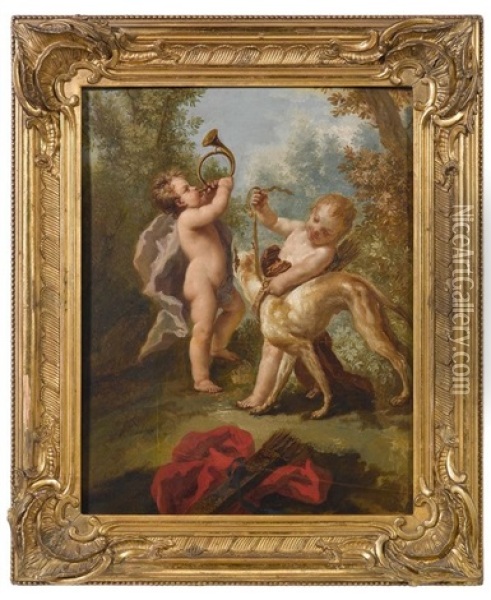Les Putti De Diane Prets Pour La Chasse Oil Painting - Giovanni Antonio Pellegrini