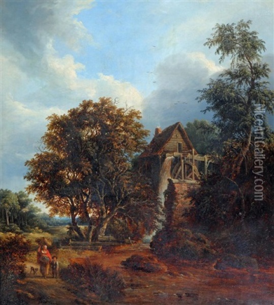 Rural Scene With Figures Near A Mill Oil Painting - Edward Williams
