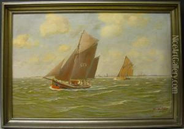 Segelboote Nahe Einer Norddeutschen Kusten Oil Painting - Georg Wolters