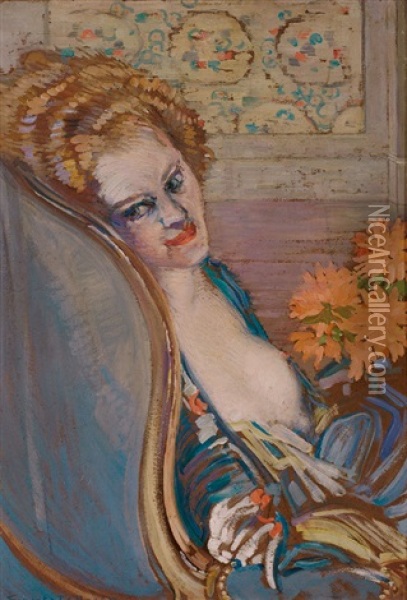 Reizvoll Entbloste Junge Frau In Armlehnsessel Oil Painting - Ernest T. Rosen