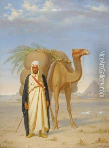 An Arab Traveler Before The Pyramids Oil Painting - Giuseppe Bonnici