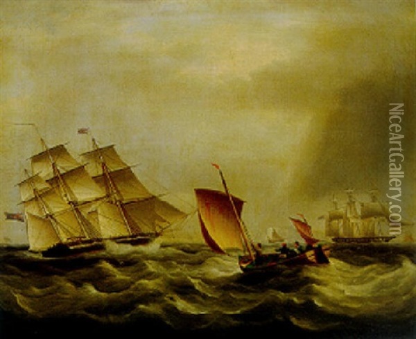 Shipping In Rough Seas Oil Painting - James Edward Buttersworth