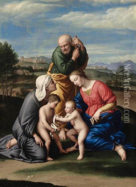 The Holy Family With The Infant Saint John The Baptist And Saint Elizabeth Oil Painting - Giovanni Battista Salvi
