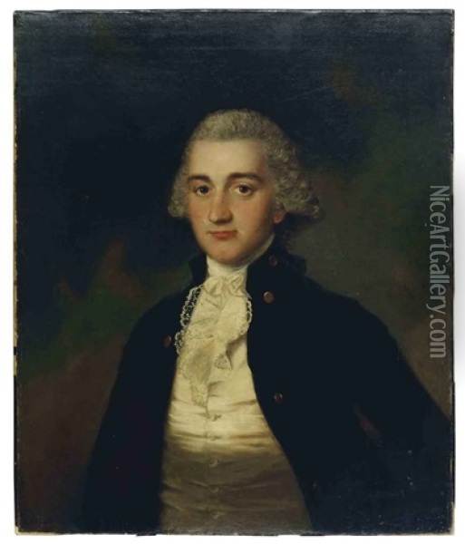 Portrait Of A Gentleman Wearing A Blue Jacket With Brass Buttons Oil Painting - Gainsborough Dupont