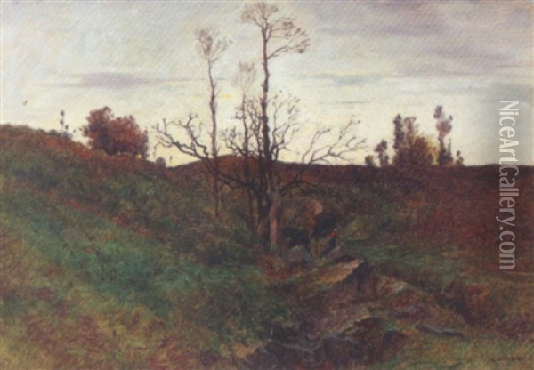 Abendliche Landschaft Mit Wanderin Oil Painting - Gustave Eugene Castan