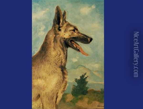 Sitting German Shepherd, Arlette Oil Painting - Johann Robert Schuerch