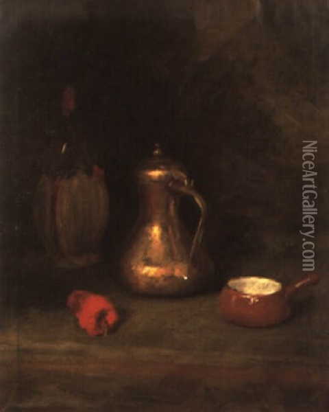Still Life With Red Pepper Oil Painting - William Merritt Chase