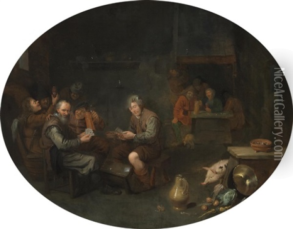 A Tavern Interior With Men Playing Cards Oil Painting - David Ryckaert III