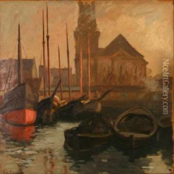 Harbour Scene From Christianshavn, Denmark Oil Painting - Sally Philipsen