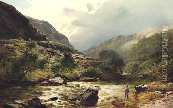Fishing on a Highland River Oil Painting - Sidney Richard Percy