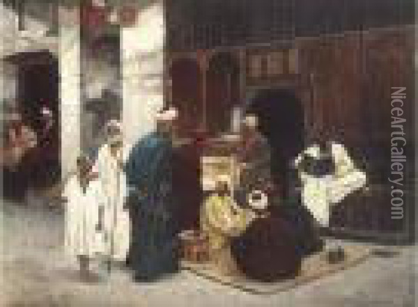 Le Conteur Arabe. Oil Painting - Alphons Leopold Mielich