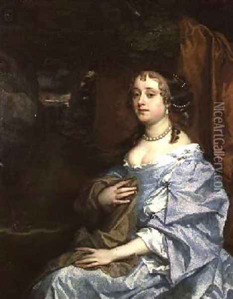 Lady Kiligrew Hesse in a blue dress Oil Painting - Sir Peter Lely