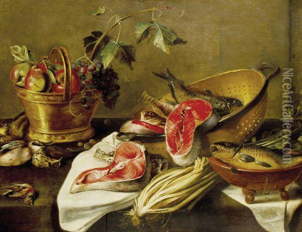 Nature Morte Au Saumon Oil Painting - Adriaen van Utrecht