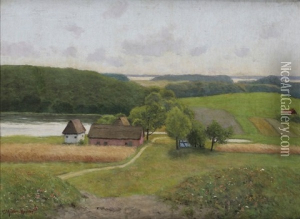 Mecklenburgische Landschaft Mit Bauernhof Am See Oil Painting - Paul Mueller-Kaempff