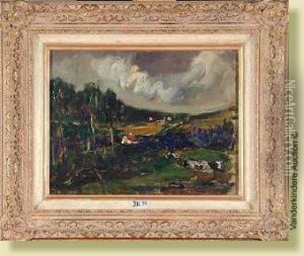 Paysage Aux Vaches Oil Painting - Charles Dehoy