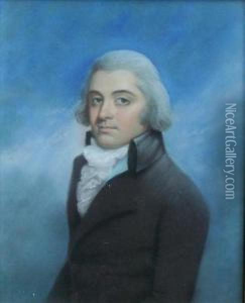 Portrait Of A Young Gentleman Wearing A Jabot And Long Jacket,bust-length Oil Painting - Rolinda Sharples