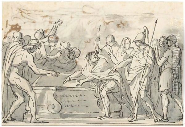 Sketch Of A Triumphal Procession, And A Study For The Figure Of Alexander Oil Painting - Jacques Louis David