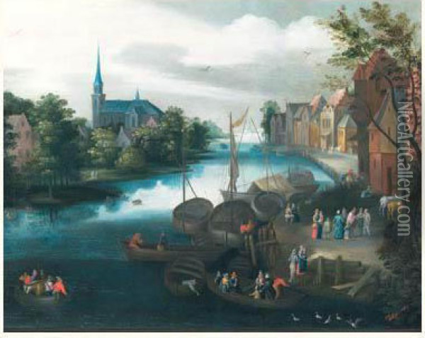 Scene De Village Au Bord D'un Canal Oil Painting - Jan Baptist Brueghel