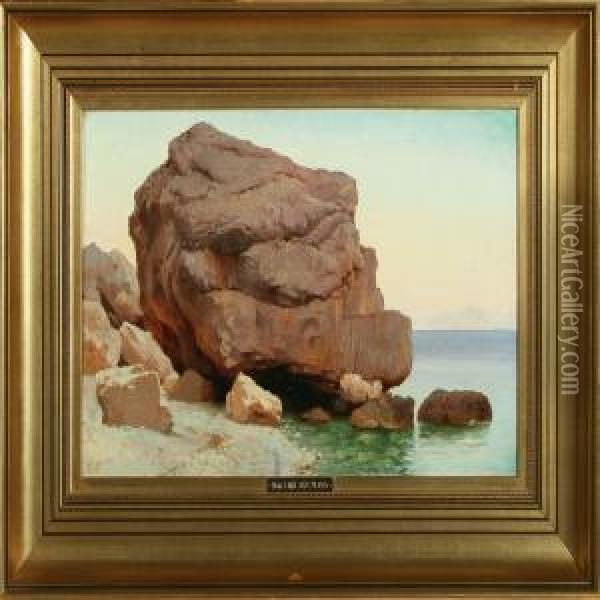 Coastal Scenery With Cliffs By Amalfi Oil Painting - Carl Johan Neumann